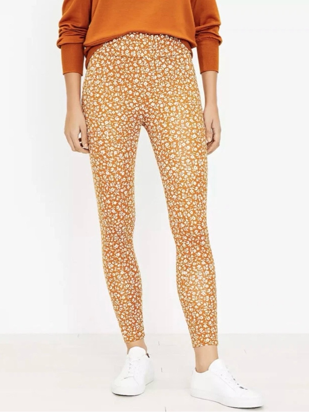 NWT Lou & Grey Ponte Pocket Leggings Vibrant Copper Floral Size Small